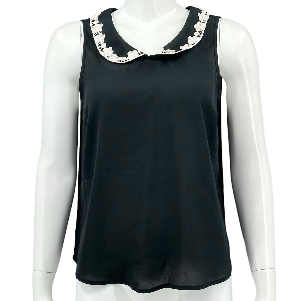Lauren Conrad Top Womens Medium Black Floral‎ Crochet Lace Sheer Office Preppy